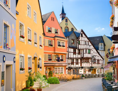 The Burgstrasse in Bernkastel-Kues, Germany. The twin town of Bernkastel-Kues is regarded as the most popular town and center of the Middle Moselle.