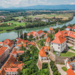 Aerial view of Ptuj small and beautiful town in Sloveina